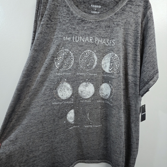 Torrid 4 4X 26 Burnout Cotton Graphic Tee Shirt Top Metallic Lunar Phases Moon - Picture 2 of 5